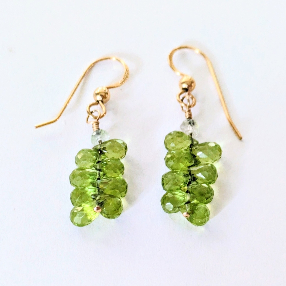 14k Yellow Gold Filled Genuine 16 PERIDOT Brillolets Dangle Drop Earring 1.5"